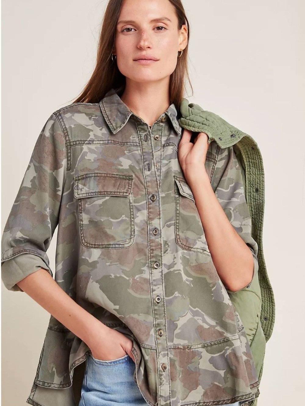By Anthropologie Montana Camo Buttondown Size 6